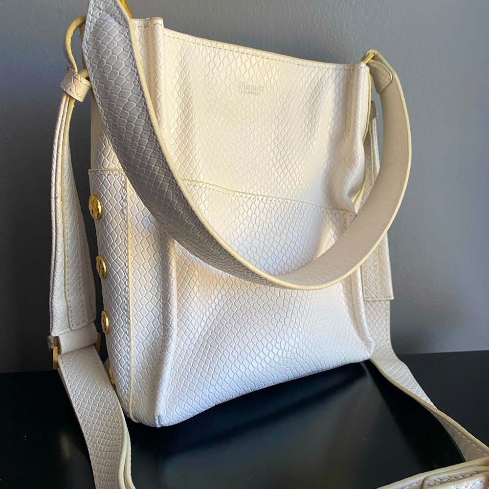Hammitt Davis Small Crossbody/Shoulder Bag Marshmallow Hammered Gold Rivets EUC